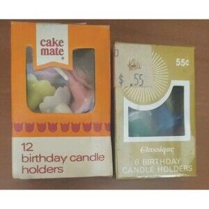 18 Pieces Vtg Birthday Candle Holders Total Plastic Flowers 3D Cake Picks Decor